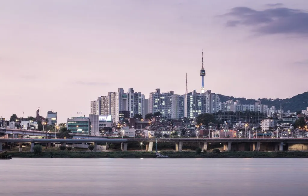 view of han river and namsan tower in seoul south korea