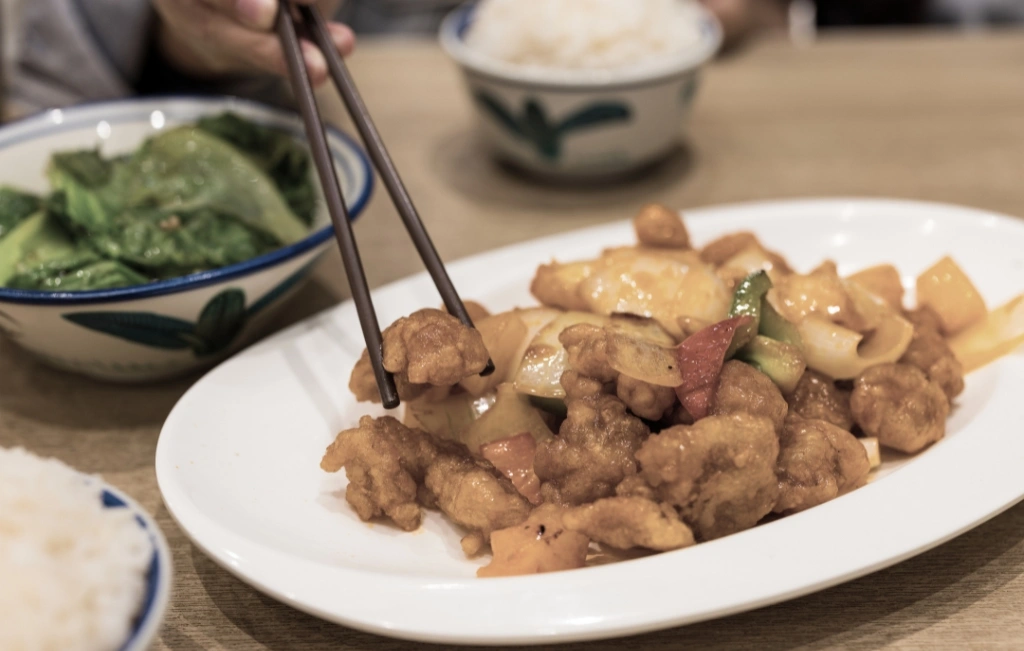 Sweet and sour pork in Hong Kong restaurant